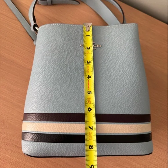 Coach Small Town Bucket Blue Pebble Leather Stripe Women Crossbody Shoulder Bag - Picture 7 of 9